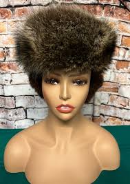 Beaver Fur with Indigo Fox Trim Headband Adjustable Velcro Closure