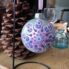 Snowflake Dot Mandala On Pearl White Glass Ball Ornament Etsy Glass Ball Ornaments Painted Christmas Ornaments How To Make Ornaments