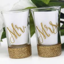 Bridal Shower Gift Sweeheart Table Decor Glitter Shot Glasses Wedding Shot Glass Glitter Dipped Mr And Mrs Honeymoon Gift In 2020 Shot Glasses Diy Wedding Shot Glasses Shot Glasses