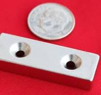 Neodymium Magnets 2 in x 1/2 in x 1/4 in Bar w/2 Countersunk Holes N42