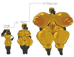 1girls before and after big breasts breast expansion breasts  breasts bigger than head chubby clothed clothing english text female female  only gas mask growth hareboy hazmat hazmat suit huge