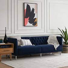 Amazon Com Mopio Aiden Classic Contemporary Sofa Couch Tufted Sofa Design Includes Sturdy Chrome Legs And R Sofa Design Blue Sofa Living Contemporary Couches
