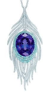 Tanzanite Aquamarine Diamond Feather Necklace Cartier Peacock Pendant Tiffany Jewelry Jewelry