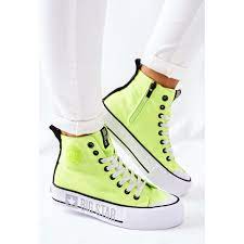 Magas cipők a Big Star II274015 neon sárga platformon - KeeShoes