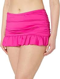 Womens Pink Plus Size Skirted Hipster Bikini Swimsuit Bottom