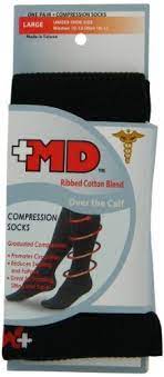 Md Usa Ribbed Cotton Blend Compression Socks Over The Calf Black Large Pack Of 2 By Md Usa 12 Cotton Compression Socks Achy Legs Calf Compression Socks