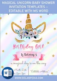 Magical Unicorn Baby Shower Invitation Templates Editable With Ms Word Dolanpedia