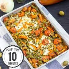 Oven Melted Feta And Veggie Bake Recipe Recipe Baked Veggies Recipes High Protein Vegetarian Recipes Baked Veggies