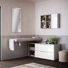 Mobile Bagno Sospeso Bali02 Cm 210x200x46 Laccato Lucido Bianco E Noce Lingera Mobile Bagno Bagni Sospesi Bagni Moderni