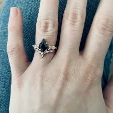 Skye Black Diamond Ring Set- 14K Rose Gold Vermeil Kite Black Onyx  Engagement Ring for Women- Dainty Promise Ring- Anniversary Gift for Her