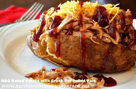 Bbq Stuffed Baked Potato Perfect Way To Use Leftover Bbq Pulled Pork Recipe In 2020 Crockpot Pulled Pork Bbq Pulled Pork Bbq Baked Potatoes