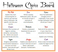 Halloween Choice Board Choice Boards Halloween Writing Halloween Poems