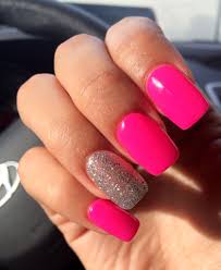 These acrylic nail designs are glamorous and unique, giving you the inspiration you'll need to 6. Acrylic Nails Hot Pink Gel With Silver Clear Glitter Pink Acrylic Nails Glitter Nails Acrylic Clear Glitter Nails