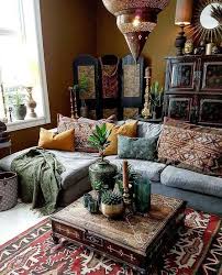A Modern Moroccan Living Room With Moroccan Lamps A Patterned Coffee Table And Pill Bohemian Style Living Room Bohemian Living Room Decor Moroccan Living Room