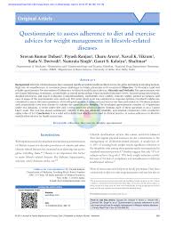Pdf Questionnaire To Assess Adherence To Diet And Exercise Advices For Weight Management In Lifestyle Related Diseases