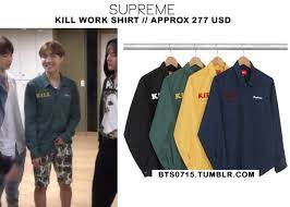 Supreme boi sampled $uicideboy$'s audubon. Bts Fashion Style Finder 160601 J Hope Supreme Kill Work Shirt