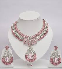 Pink White Stones Studded Shining Jewelry Set Pink Jewelry Set Pink Jewelry Pink Stone Necklace