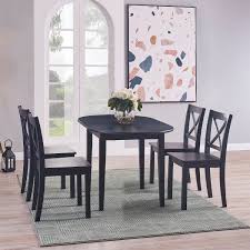 5 pcs elegant dining furniture dinner table chair set glass faux leather blue. Claude Extendable Solid Wood Dining Table With Navy Blue Finish Teamson