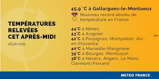 Aujourd'hui, demain et prévisions à 5 jours: Meteo France On Twitter Canicule Des Temperatures Tres Elevees Relevees Cet Apres Midi Sur Une Large Partie Du Pays Le Record Absolu Tous Mois Confondus De Temperature En Metropole A Ete Battu 45 9 C