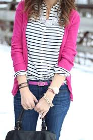 Black And Pink Cardigan Women S Hot Pink Cardigan White And Black Horizontal Striped Dress Shirt Navy Skinny Jeans Black Leather T Outfit Ideen Kleidung Outfit