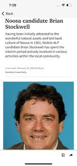 Why is Councillor Brian Stockwell's Australian Labor Party candidacy not  mentioned in Noosa Council elections?