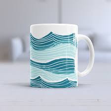 Illustrated Waves Ceramic Mug Mugs Ceramics Pottery Painting