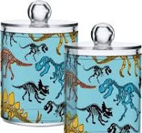 Dinosaurs Skeleton Cartoon Qtip Holder 2 Pack - 10 Oz Clear Plastic  Apothecary Jar Set for Bathroom Organization - Versatile Canister Storage  for ...