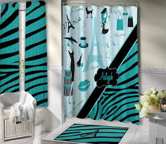 Stylish Paris Shower Curtain Aqua Blue Bathroom Theme Eiffel Etsy Paris Theme Bathroom Blue Shower Curtains Fabric Shower Curtains