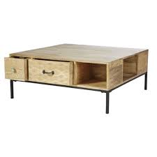Items from this range will match the tenali mango collection. Square Solid Mango Wood And Black Metal 4 Drawer Coffee Table Iroquois Maisons Du Monde