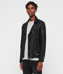 Mens Conroy Leather Biker Jacket Ink Navy In 2020 All Saints Leather Jacket Leather Jacket Men Biker Jacket