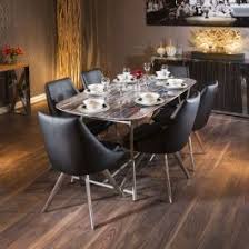 7pcs dining table set 6 chairs glass metal kitchen room furniture. Modern Ceramic Blue Marble Table Dining Set 6 X Black Sleek Chairs White Marble Table Dining Dining Table Marble Marble Dining