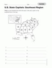 Geography Quiz Southeast U S State Capitals Printable 3rd 8th Grade Teachervision