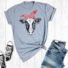 Funny Design Cow Printed T Shirts Cowgirl Shirts T Shirts For Women Cow Shirt