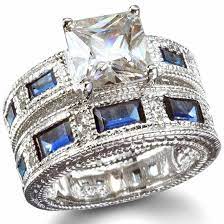 Blue Wedding Sets Sterling Silver Sapphire Blue Cubic Zirconia Bridal Wedding Ring Set Cz Wedding Ring Sets Fake Wedding Rings Cz Wedding Rings