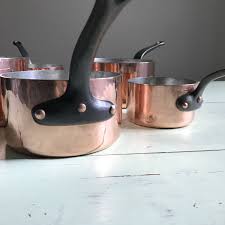 Villedieu 3mm Professional Vintage Hammered French Copper Pots Antique Tin Lined Graduated Pots Cast Iron Hand Vintage Copper Pots Iron Handles Copper Pots
