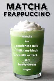 All you have to do is dump the matcha powder, simple syrup, vanilla syrup and xanthan gum on top of the ice. Matcha Frappuccino Green Tea Frappuccino Recipe Matcha Green Tea Recipes Matcha Frappuccino
