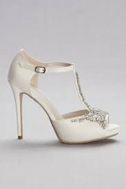 Crystal T Strap Satin Peep Toe Platform Heels David S Bridal Wedding Shoes Platform Ankle Boots Sale Davids Bridal Shoes