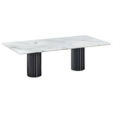 Doris Double Pedestal Dining Table In White Carrara Marble And Blackened Bronze Double Pedestal Dining Table Marble Top Dining Table Pedestal Dining Table