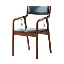 Wooden Dining Chairs Retro Handrail Backrest Upholstered Oil Wax Leather Waterproof C Faux Leather Dining Chairs Solid Wood Dining Chairs Leather Dining Chairs