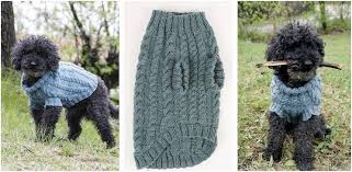 These free knit dog sweater patterns are so precious! Barking Cables Knitted Dog Jumper Free Knitting Pattern