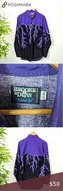 Brooks Dunn Vintage 90s Purple Lightning Button Purple Lightning Long Sleeve Plaid Shirt Casual Button Down Shirts