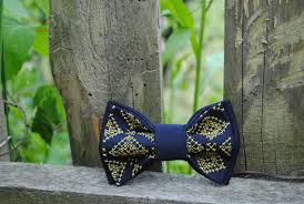 Embroidered Navy Blue Bow Tie With Gold Pattern Wedding In Navy Gold Colours Groomsmen Bow Ties Nautical Bowtie Boho Sparkle Men S Clothing 2575701 Weddbook