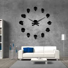 Different Skull Heads Diy Horror Wall Art Giant Wall Clock Big Needle Frameless Zombie Heads Large W In 2020 Giant Wall Clock Clock Wall Decor Diy Clock Wall