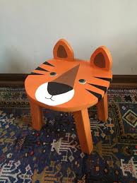 Toddler Animal Stool Tiger Kids Chair Retro Circus Nursery Cool Kids Room Hand Painted Wood Animal Stools Jungle Nursery Decor Kids Chairs