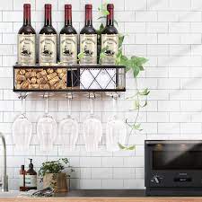 Wine cork decorative holders for glasses. Buy Toolf Wall Mounted Wine Rack Metal Bottle Glass Holder With Hanging Stemware Glasses Set Cork Storage Store Red White Champagne Home Kitchen Decor Online In Kazakhstan B08m9h4vhf