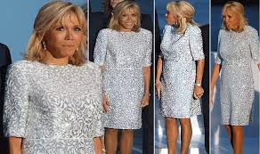 Beaux couples emmanuel macron world leaders business outfits style icons celebrity style skirt suits formal outfits celebrities G7summit Brigitte Macron Style First Lady Shows Off Her Legs In Stunning Silver Dress At G7 Dinner Fashion