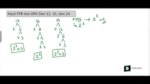 Faktorisasi prima dari bilangan 24, 36, dan 72 yakni: Kpk Dan Fpb Dari 12 16 Dan 24 Youtube