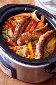Recipe Slow Cooker Sausages With Peppers And Onions Recipes From The Kitchn Sausage Crockpot Recipes Slow Cooker Dinner Sausage Crockpot