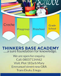 Thinkers Base Academy Enugu On Instagram Admission Open We Are Happy To Announce That Our School Is Open For Enquiry And Registrat In 2021 Enugu School Playgroup