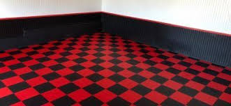 Karen S Red And Black Checkered Garage Garageflooringllc Com Black Floor Tiles Checkered Floors Red Tile Floor